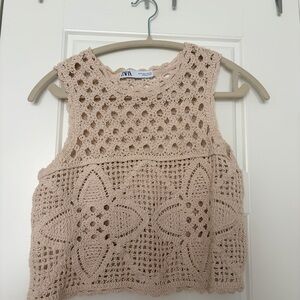 Zara Crochet Openwork Tank in Blush